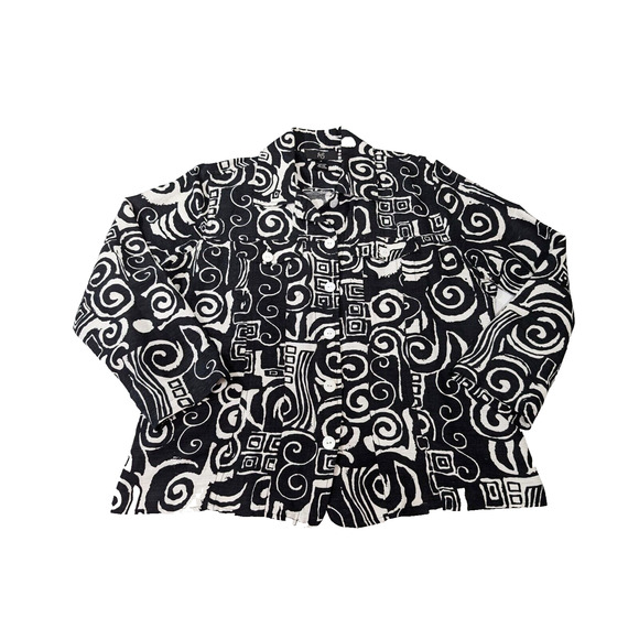 IOS Jacket Black White Artsy Wearable Art Silk Blend Statement Misses Size M - Picture 7 of 7